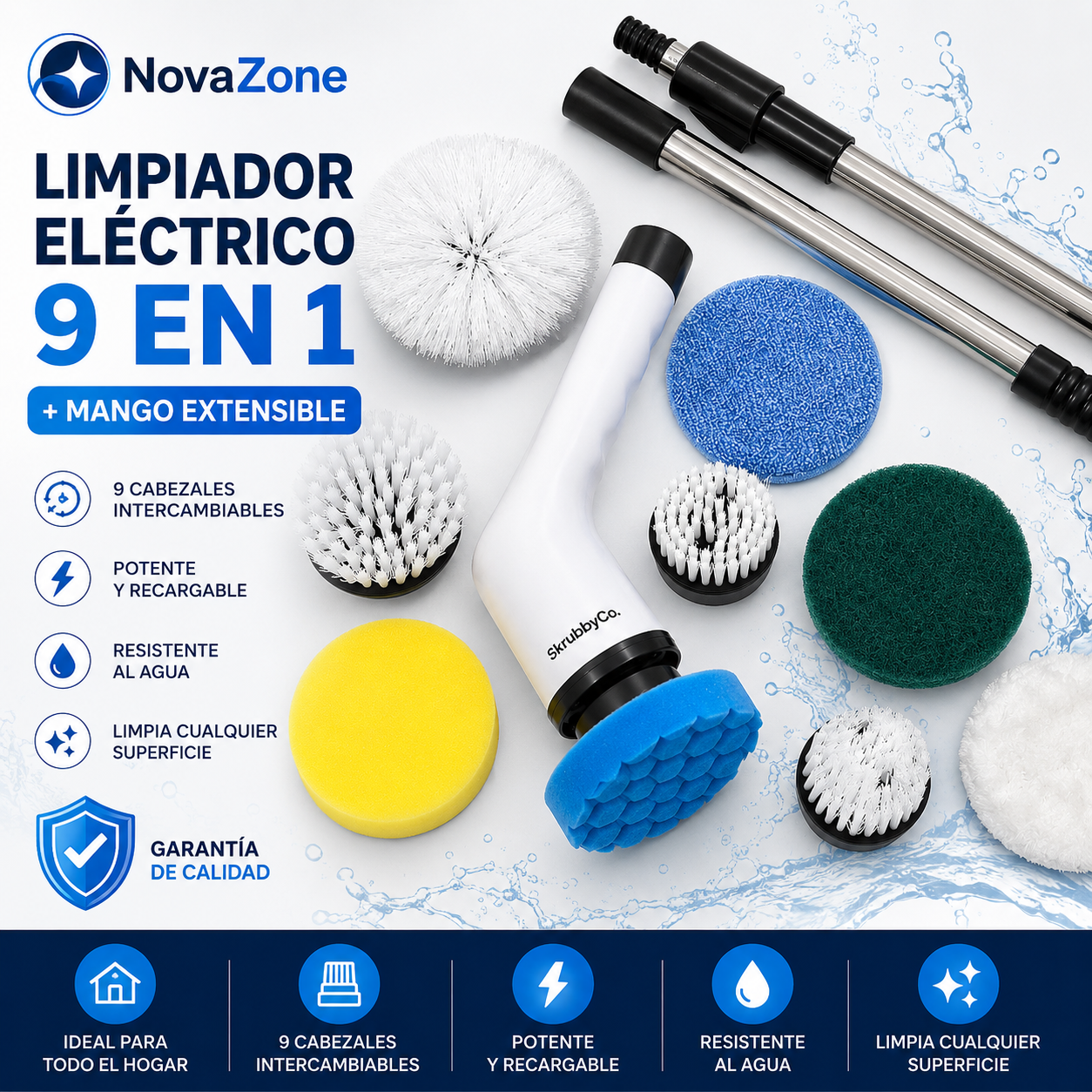 Limpiador Electrico Rotatorio 9 en 1 + Mango extensible